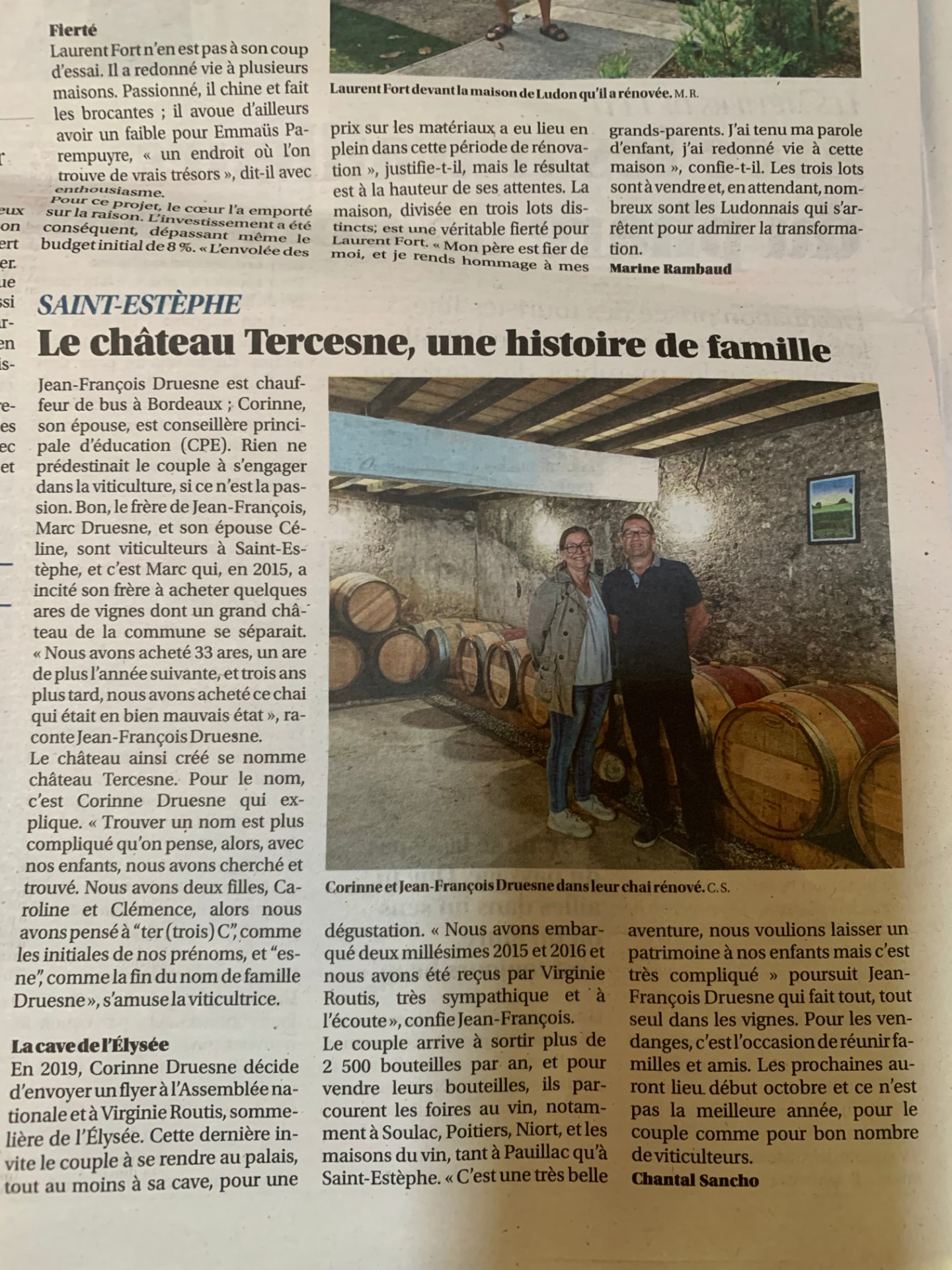 Article de presse : Le château Tercesne, une histoire de famille